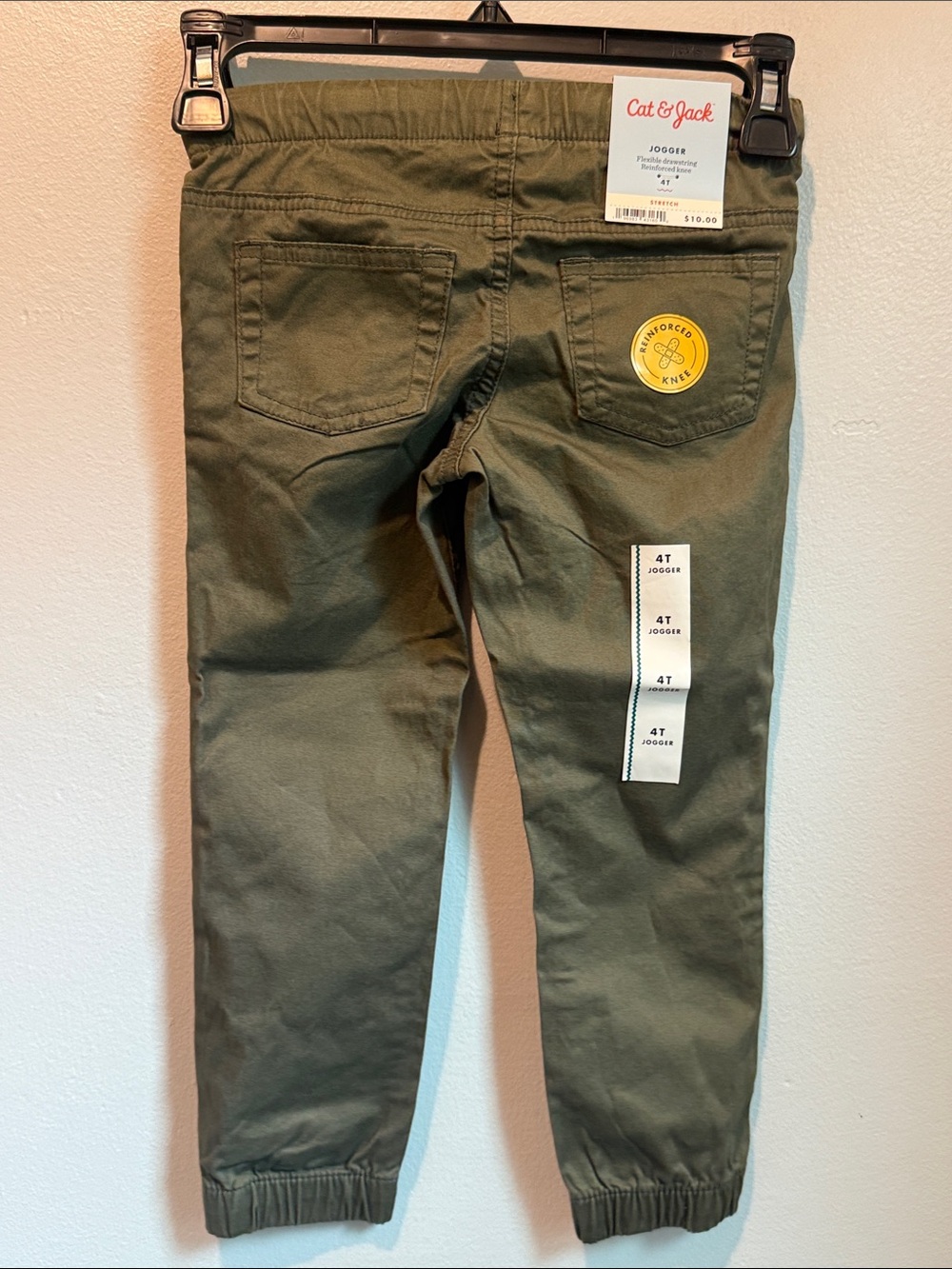 Cat & Jack 4T Olive Drawstring Stretch Jogger Pants Reinforced Knee